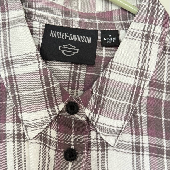 Harley-Davidson Women’s Casual Plaid Shirt - Purple and White - Picture 2 of 3